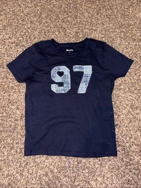 Hollister Navy Short-Sleeve Baby Tee with Light Blue '97 Patch Graphic
